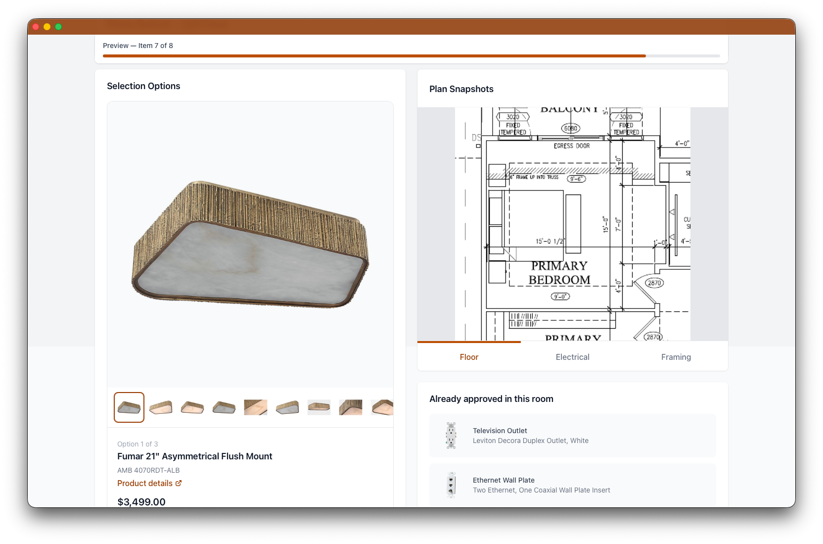 Reviewer landing page showing a selection card with reaction emojis (love, like, dislike), a comment field below, and a progress indicator at the top